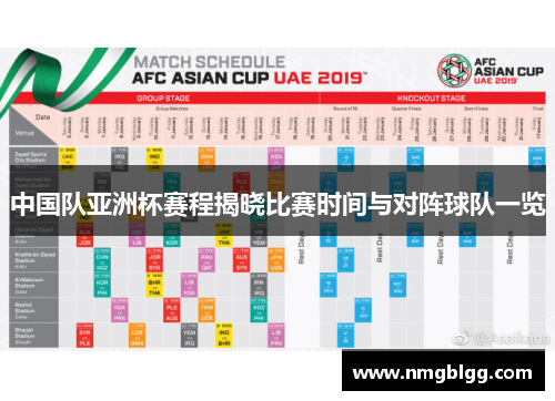 中国队亚洲杯赛程揭晓比赛时间与对阵球队一览